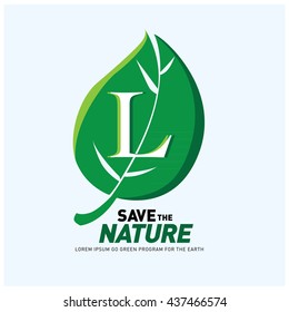 Letter L vector logo and icon save the nature. Go green poster design. Ecology campaign publication