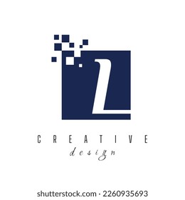 Símbolo del logo vectorial de la letra L en el colorido cuadrado con bloques destrozados en fondo blanco
