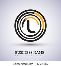 Letter L vector logo symbol in the circle thin line colored black and yellow. Design for your business or company identity.