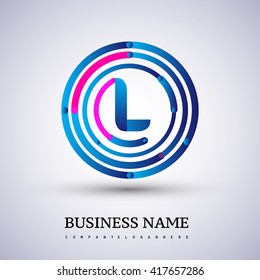 Letter L vector logo symbol in the circle thin line colored blue and red. Design for your business or company identity.