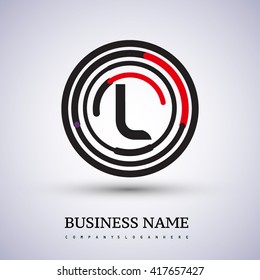 Letter L vector logo symbol in the circle thin line colored black and red. Design for your business or company identity.