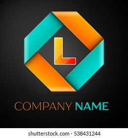 Letter L vector logo symbol in the colorful rhombus on black background. Vector template for your design