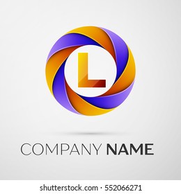 Letter L vector logo symbol in the colorful circle on grey background. Vector template for your design