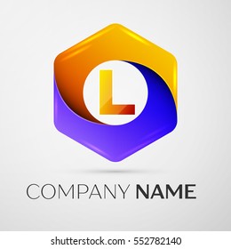 Letter L vector logo symbol in the colorful hexagonal on grey background. Vector template for your design