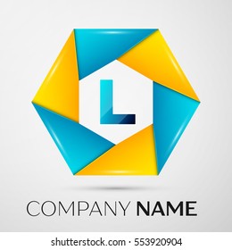 Letter L vector logo symbol in the colorful circle on grey background. Vector template for your design