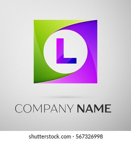 Letter L vector logo symbol in the colorful square on grey background. Vector template for your design