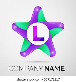 Letter L vector logo symbol in the colorful star on grey background. Vector template for your design
