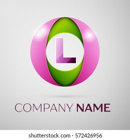 Letter L vector logo symbol in the colorful circle on grey background. Vector template for your design