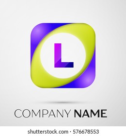 Letter L vector logo symbol in the colorful square on grey background. Vector template for your design