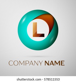 Letter L vector logo symbol in the colorful circle on grey background. Vector template for your design