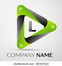 Letter L vector logo symbol in the colorful triangle on grey background. Vector template for your design