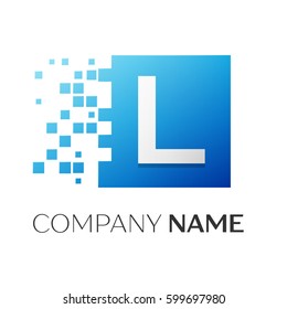 Letter L vector logo symbol in the colorful square with shattered blocks on white background. Vector template for your design