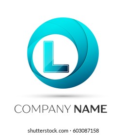 Letter L vector logo symbol in the colorful circle on grey background. Vector template for your design