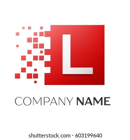 Letter L vector logo symbol in the colorful square with shattered blocks on white background. Vector template for your design