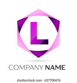 Letter L vector logo symbol in the colorful hexagonal on grey background. Vector template for your design