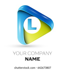 Letter L vector logo symbol in the colorful triangle on grey background. Vector template for your design