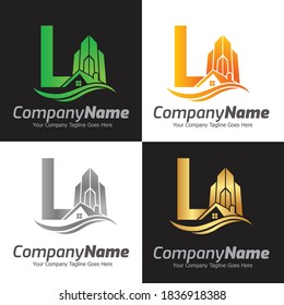 Plantilla de logotipo vectorial de la letra L, logotipo de la letra colorida L, inmobiliario, logotipo de construcción y diseño de la plantilla de vectores