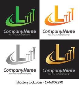 Plantilla de logotipo vectorial de la letra L, logotipo de la letra colorida L, inmobiliario, logotipo de construcción y diseño de la plantilla de vectores
