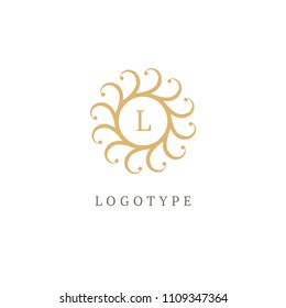 Letter L vector logo. Vintage Insignia and Logotype. Business sign, identity, label, badge of restaurant. Monogram design elements, graceful template. Calligraphic elegant round frame for initials.