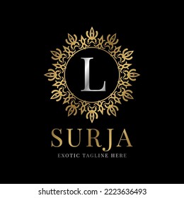 letter L vintage crest mandala vector logo design element