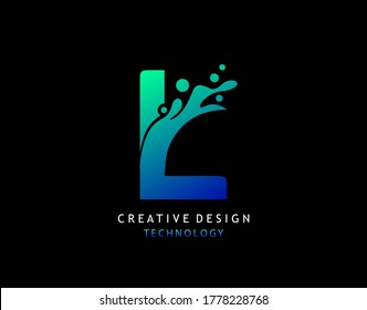 Letter L Water Splash Logo. Modern Techno Alphabetical Icon, Template Design.