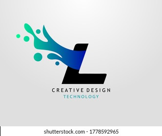 Letter L Water Splash Logo. Modern Techno Alphabet Splatter Icon, Template Design.