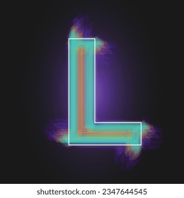 Letter L with a white frame and bright paint effect on a dark background, abstract. Vector illustration