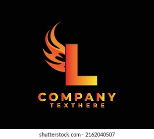 Letter L with Wing Logo. flame or fire gradient color logo.