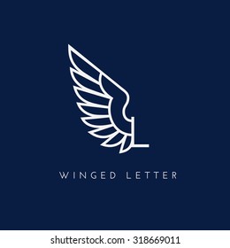 Letter L with wing. Template for logo, label, emblem, sign, stamp. Vector illustration.