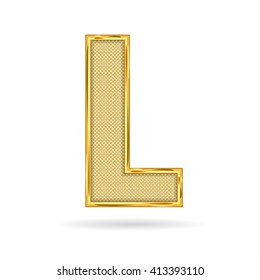 letter L in wire gold metal isolated on white background 