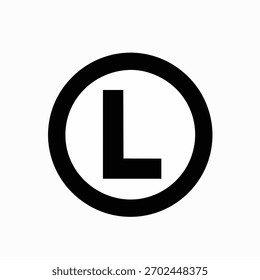 Letra L dentro de um quadro circular em preto e branco minimalista design logotipo conceito