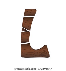 Letter L from wood isolated on the white. Vector