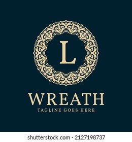 letter L wreath circle frame luxurious vector logo design