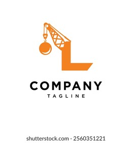 Letter L Wrecking Ball Excavator Logo Icon Vector