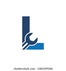 Letter L Wrench Logo Design. Handyman Repair Service. Technology Construction Industry Vector Icon.