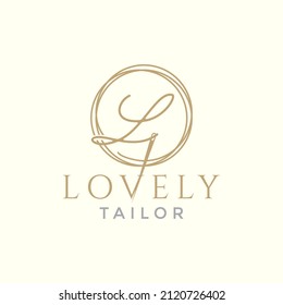 letter L with yarn needle tailor logo design, vector graphic symbol icon illustration