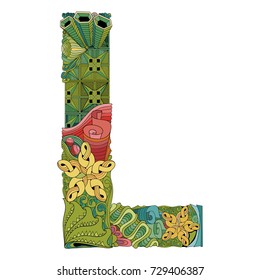 Letter L zentangle. Vector decorative object