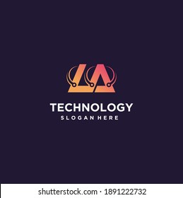 letter LA creative tech logo logo design template tech logo icon Premium Vector