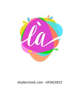Letter LA logo with colorful splash background.