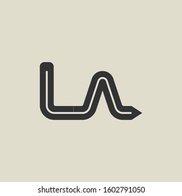 Letter LA pencil shape logo design. Link icon in flat style isolated on grey background. Graphic alphabet symbol for your corporate business identity, website, app, UI. Arts logo design inspiration.