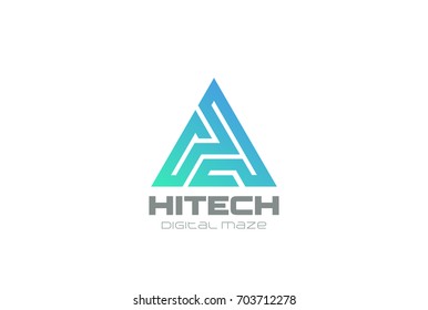 Letter A Labyrinth Triangle Logo abstract design vector template Linear style.
Business Technology Hi-tech Science Maze Logotype concept icon.