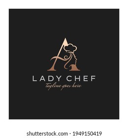 Letter A Lady Chef, Initial Beauty Cook Logo Design Vector