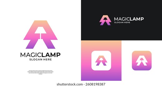 Letter A lamp logo design template.