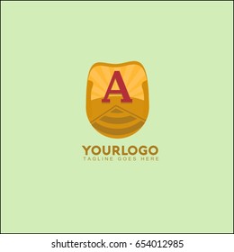 A letter landscape vector illustration with mountain, sun and road. Vintage brand identity.