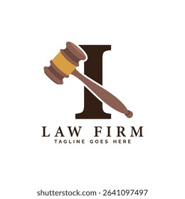 Letter I Law Firm Logo Concept with Judge Hammer. Alphabet I Judge Gavel