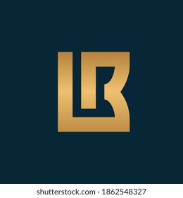 Letter LB or LR logo design, gold color isolated on black background, minimal monogram symbol