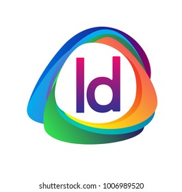 Letter LD logo with colorful splash background, letter combination logo design for creative industry, web, business and company.