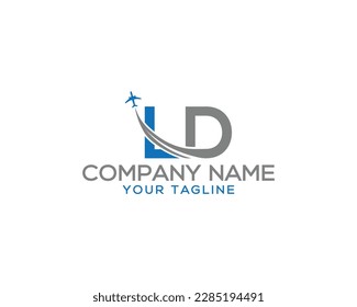 Letra LD con diseño de logotipo único de avión y aerolínea. Turismo, viajes, identidad de las vías aéreas y compañía de vuelo icono de vector creativo.