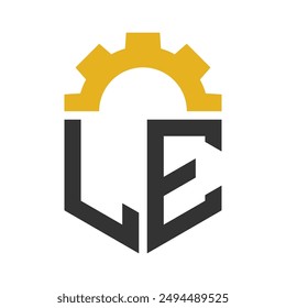 Letter LE Gear Logo Design for Service Center, Repair, Factory, Industrial, Digital and Mechanical Business