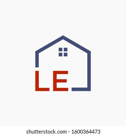 letter LE with home element. initial L E Real Estate concept. Construction logo template, Home and Real Estate icon. Housing Complex Simple Vector Logo Template. - vector